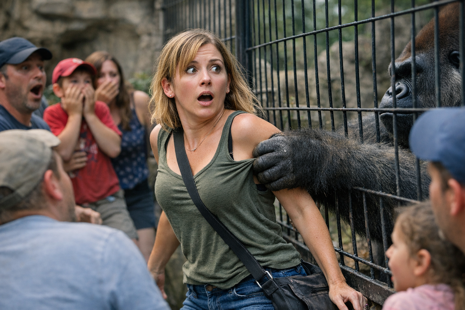 Gorilla's Unexpected Grip on Woman's Clothing Leaves Zoo Visitors in Shock