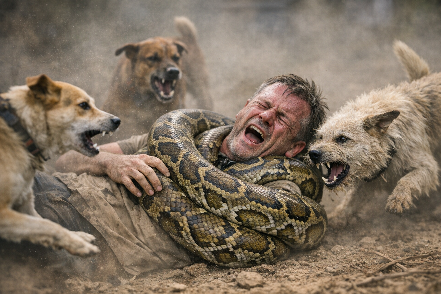 Dogs Heroically Face Off Against Giant Python to Save Their Owner