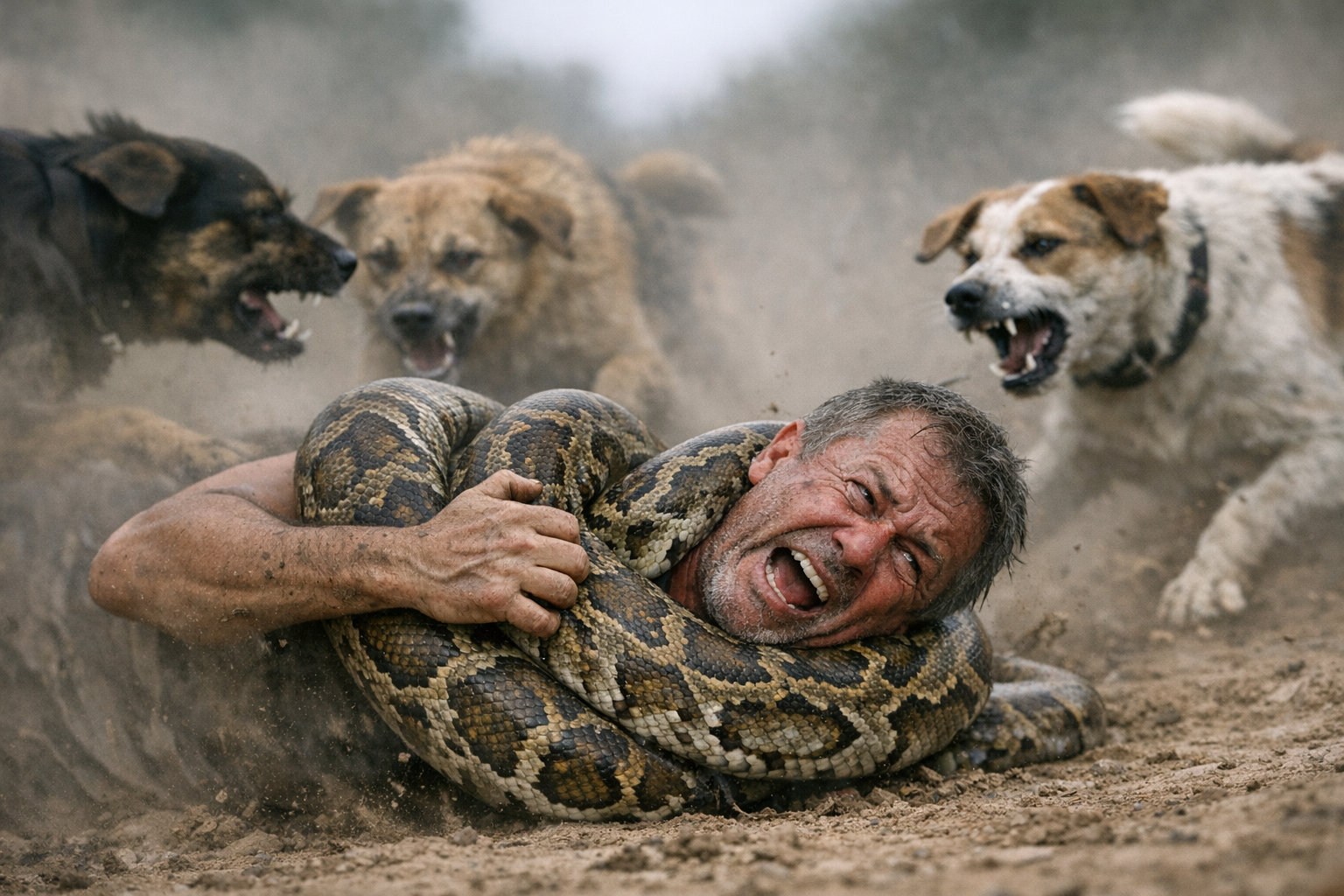 Brave Dogs Face Off with Giant Python to Save Their Owner