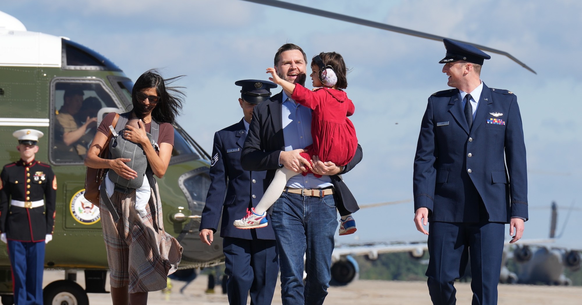 Usha Vance's Helicopter Stumble with Newborn Sparks Public Response