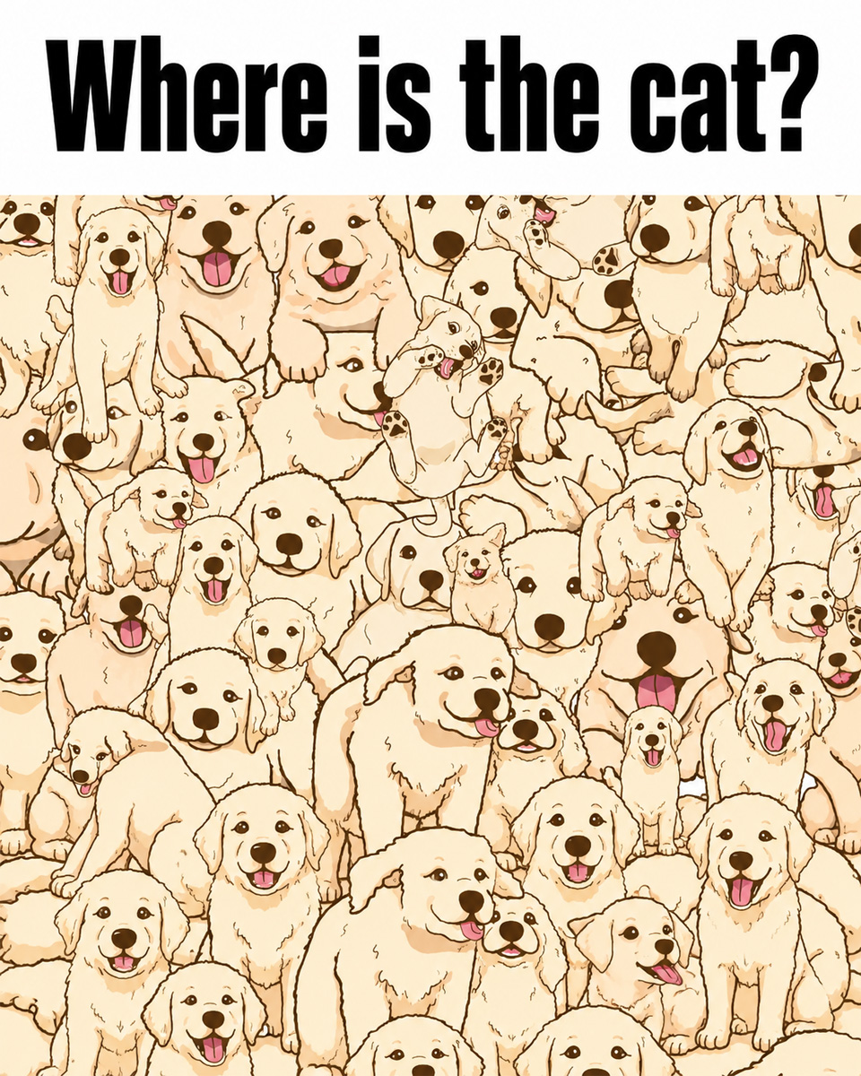 Can You Find the Hidden Cat Among These Golden Retrievers?