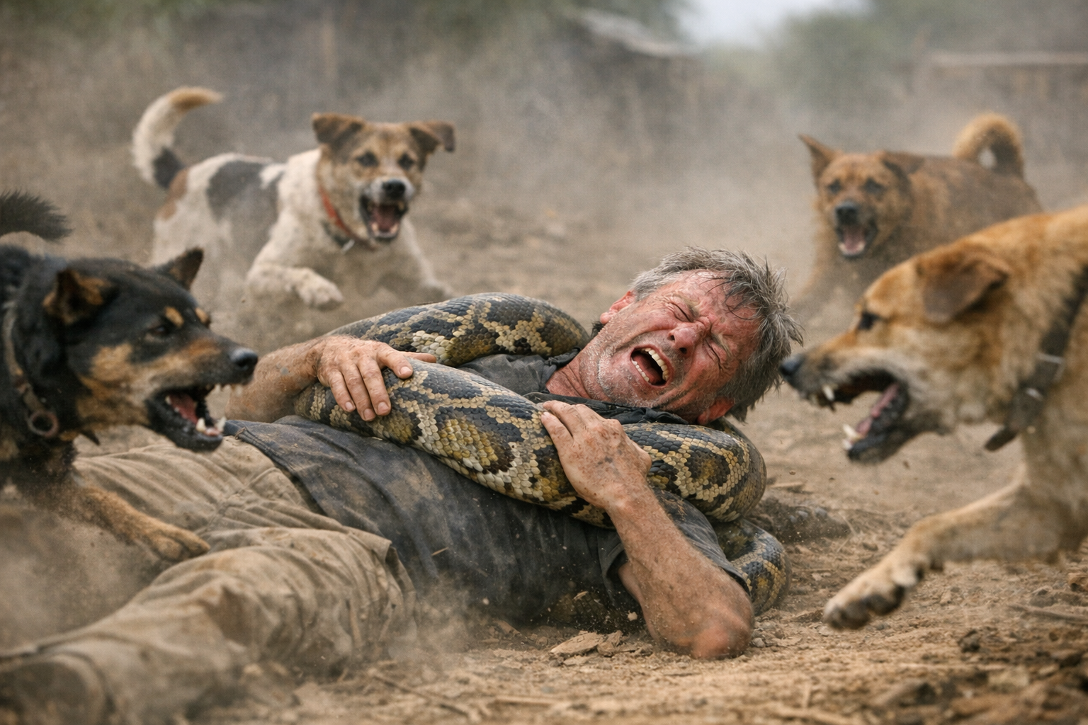 Dogs Heroically Face Giant Python to Save Their Owner