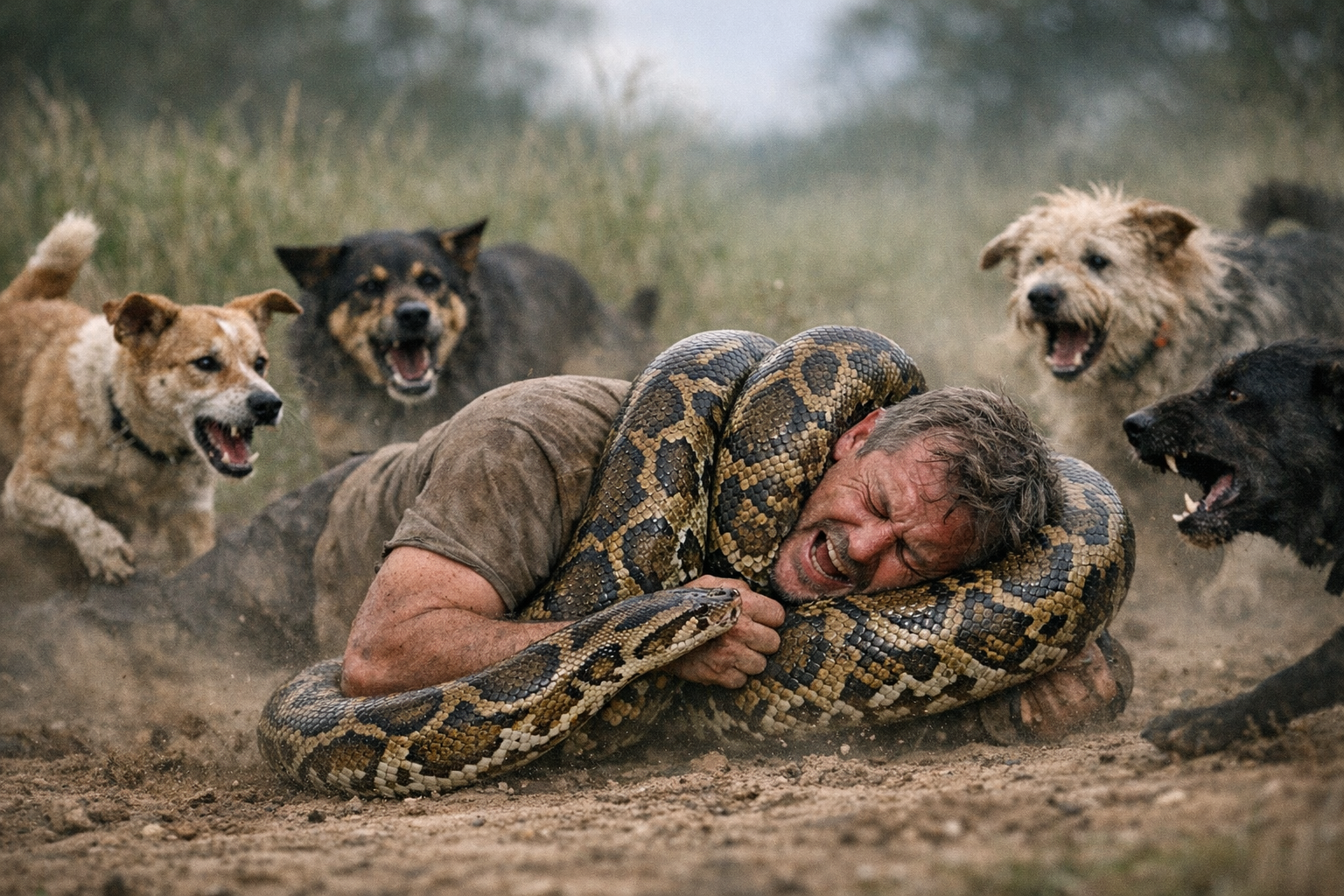 Heroic Dogs Face Off Against Giant Python to Save Their Owner